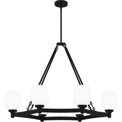 Quoizel Penning 6 Light Island Light, Matte Black/Opal Etched Glass - PNG638MBK