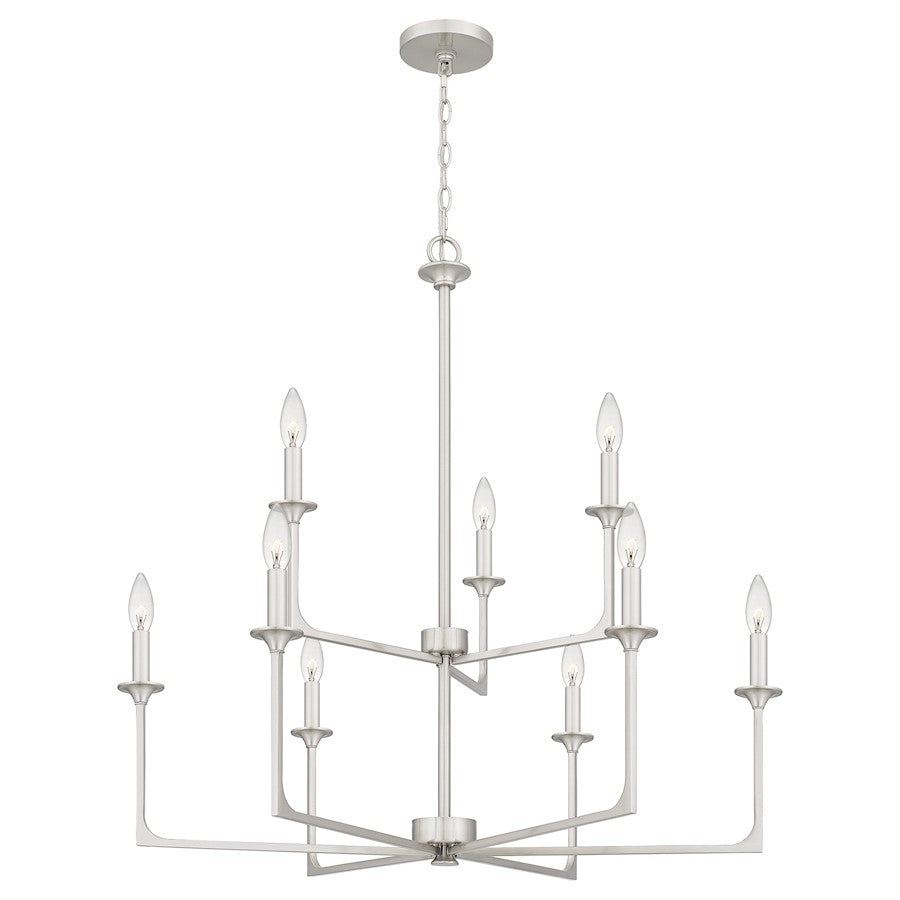 Quoizel Prescott 9 Light Chandelier, Brushed Nickel - PRC5232BN