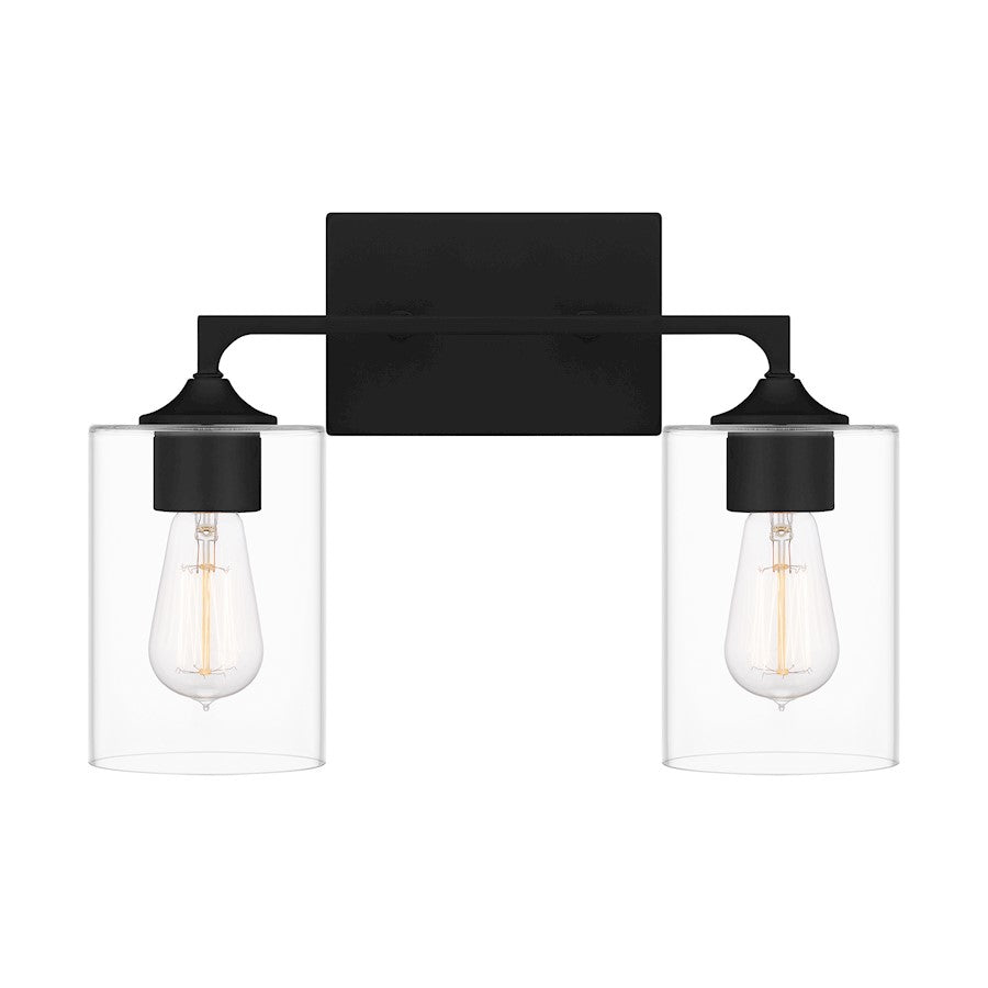 Quoizel Prescott 2 Light Bath Light, Matte Black/Clear - PRC8616MBK