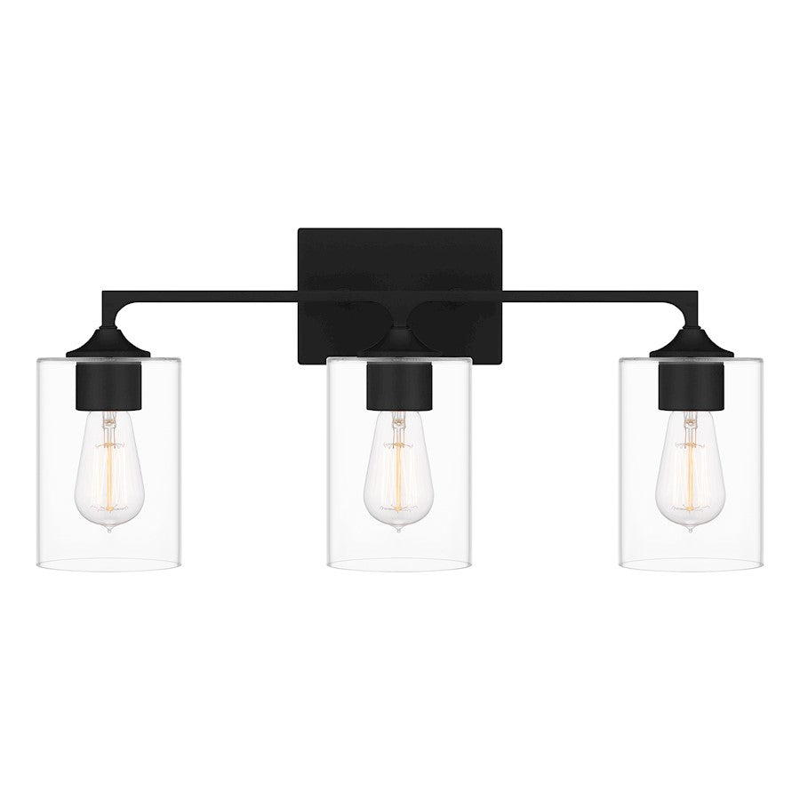 Quoizel Prescott 3 Light Bath Light, Matte Black/Clear - PRC8624MBK