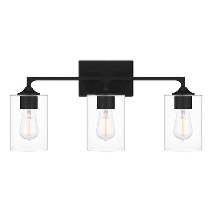 Quoizel Prescott 3 Light Bath Light, Matte Black/Clear - PRC8624MBK