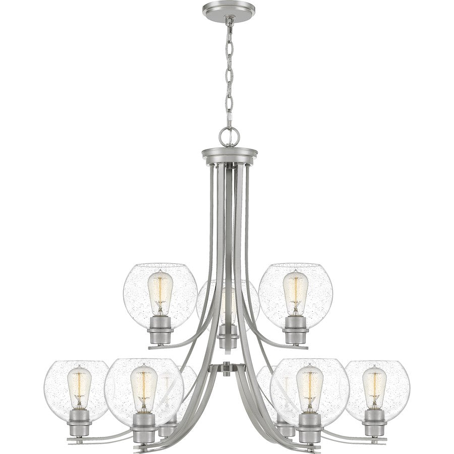 Quoizel Pruitt 9 Light Chandelier, Brushed Nickel/Seedy - PRUS5034BN