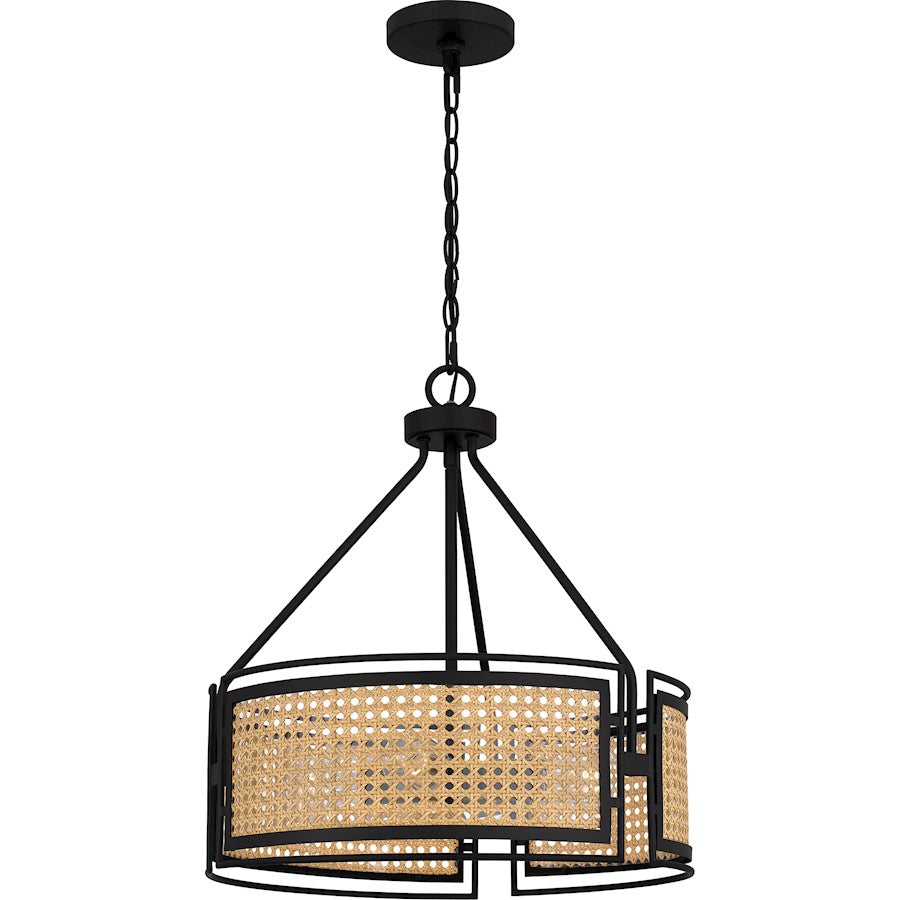 Priya 3 Light Pendant, Matte Black/Rattan Caning