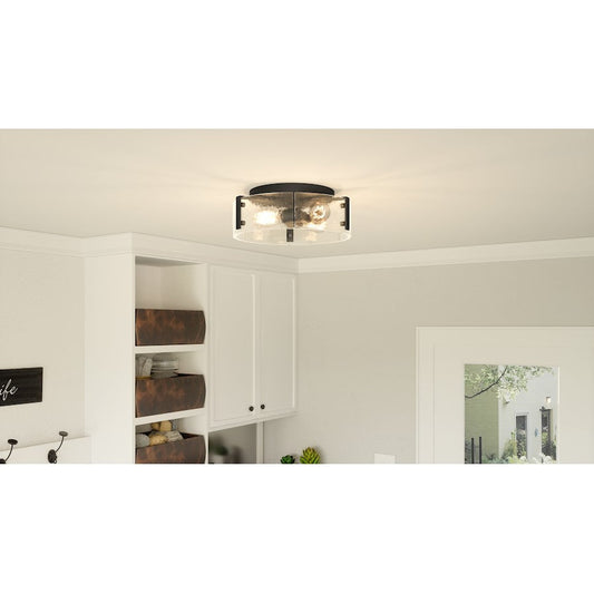 Quoizel Angora 3 Light Flush Mount, Matte Black/Clear Hammered - QFL5636MBK