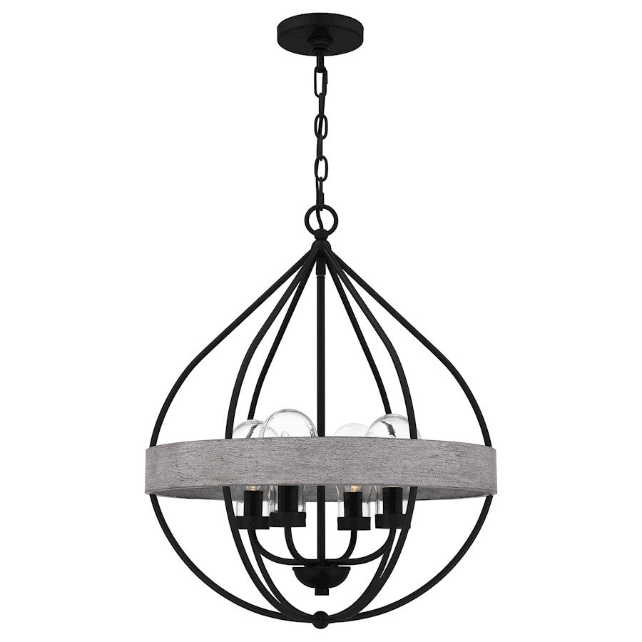 Tansy 4 Light Pendant, Matte Black/Clear