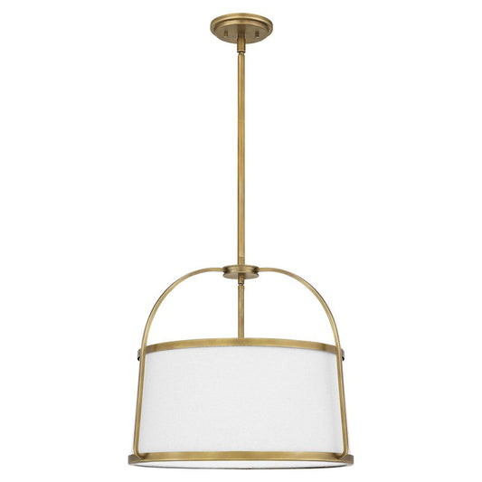 York 4 Light Pendant, Weathered Brass/Light Beige