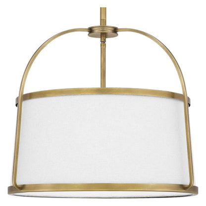 York 4 Light Pendant, Weathered Brass/Light Beige