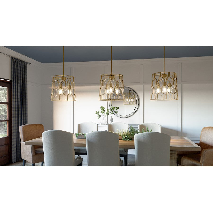 Rellie 3 Light Pendant, Aged Brass