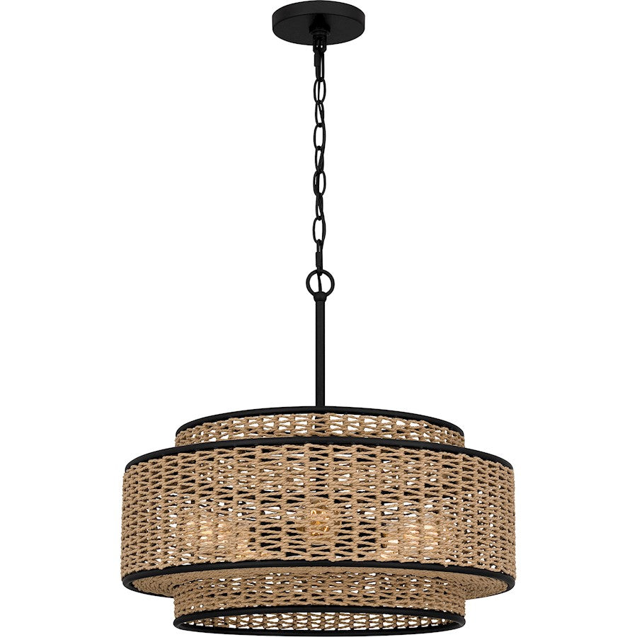 Teton 5 Light Pendant, Matte Black/Rope