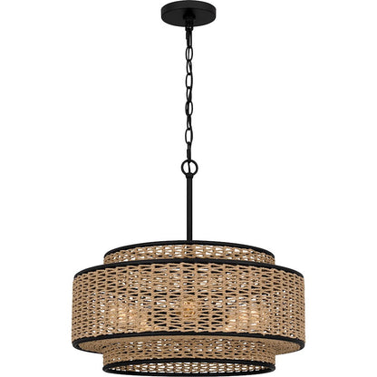 Teton 5 Light Pendant, Matte Black/Rope