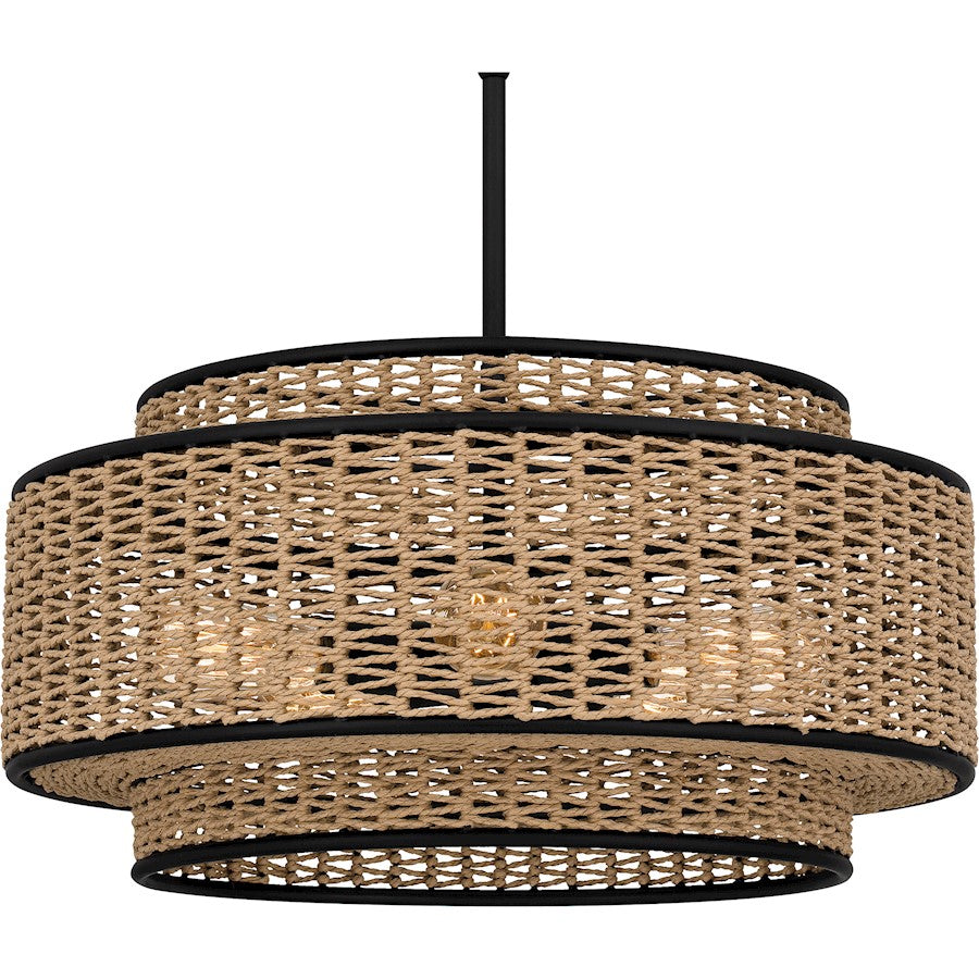 Teton 5 Light Pendant, Matte Black/Rope