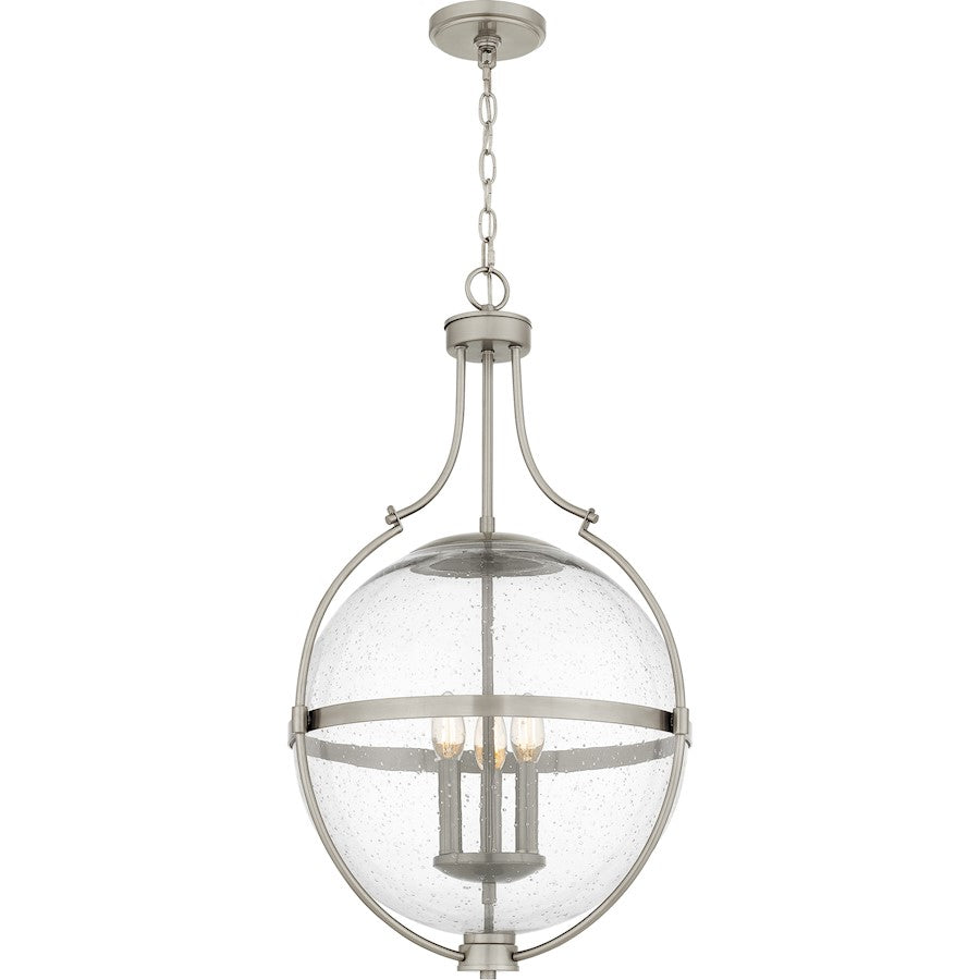 Quoizel 3 Light Pendant, Brushed Nickel/Clear Seedy - QP6169BN