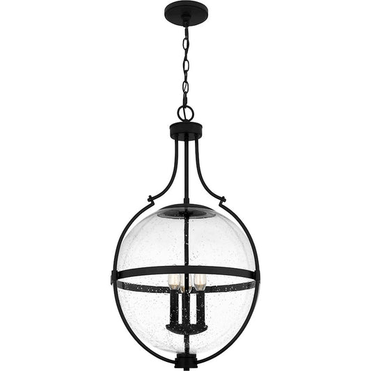 Quoizel 3 Light Pendant, Matte Black/Clear Seedy - QP6169MBK