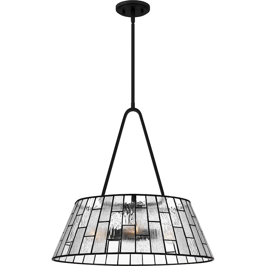 Rainier 4 Light Pendant, Matte Black/Multi Textured Art Glass