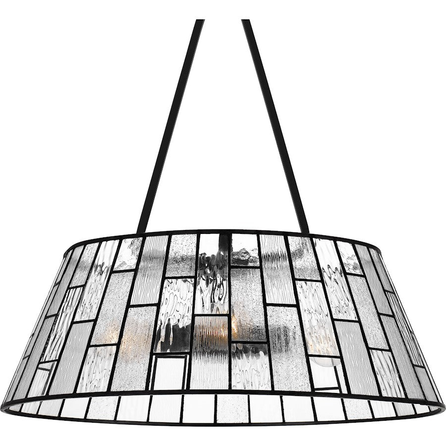 Rainier 4 Light Pendant, Matte Black/Multi Textured Art Glass