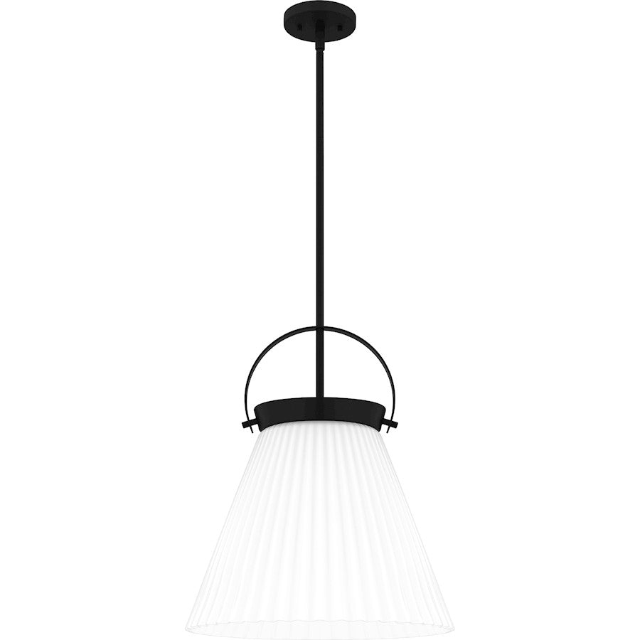 Quoizel 1 Light Pendant, Matte Black/White Ribbed - QP6181MBK