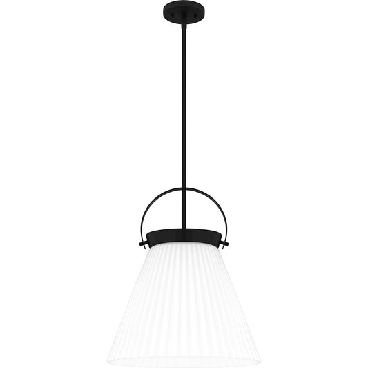 Quoizel 1 Light Pendant, Matte Black/White Ribbed - QP6181MBK