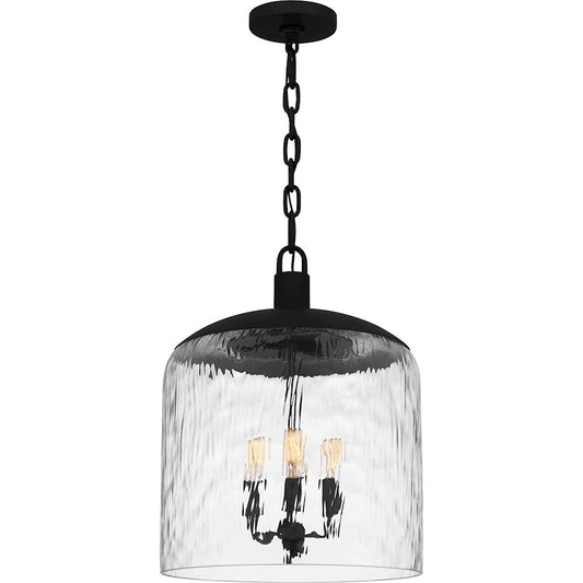 Quoizel 3 Light Pendant, Matte Black/Clear Water - QP6205MBK