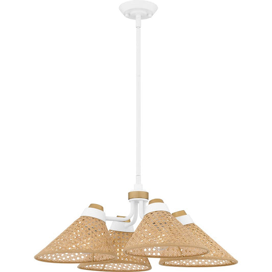 Quoizel 4 Light Pendant, Matte White/Rattan Caning - QP6218W