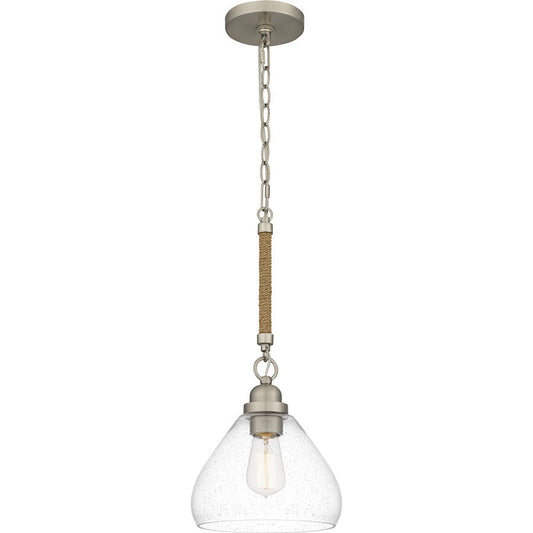 Laughlin 1 Light Mini Pendant, Brushed Nickel/Clear Seedy