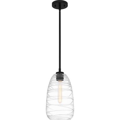 Quoizel Asher 1 Light Mini Pendant, Matte Black/Clear Line Glass - QPP6165MBK