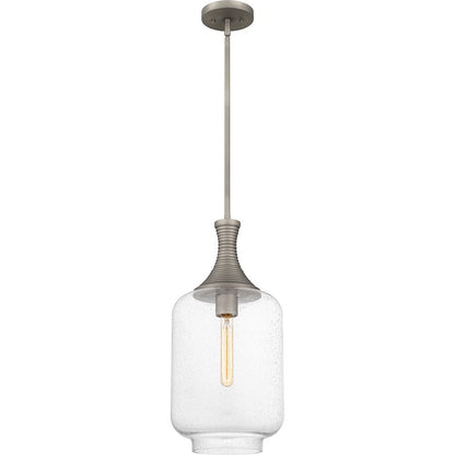 Langley 1 Light Mini Pendant, Antique Nickel/Clear Seedy