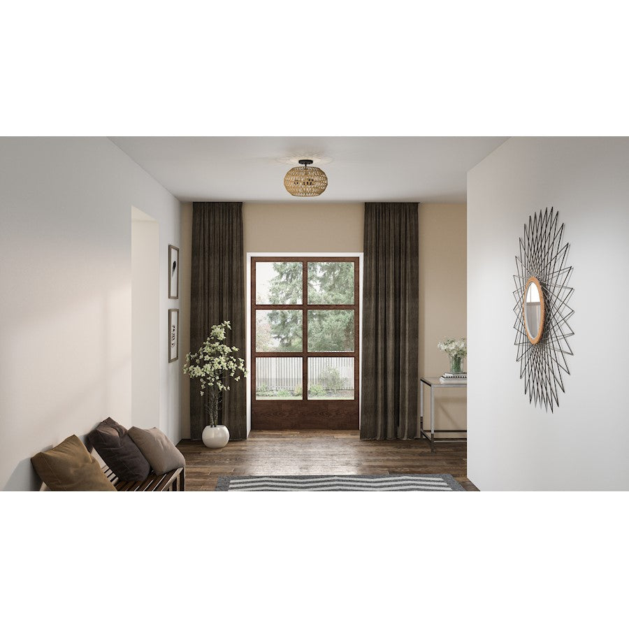 Casablanca 3 Light Semi-Flush Mount, Bronze/Natural Paper