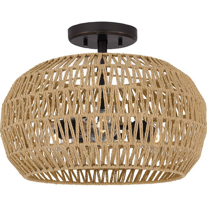 Casablanca 3 Light Semi-Flush Mount, Bronze/Natural Paper