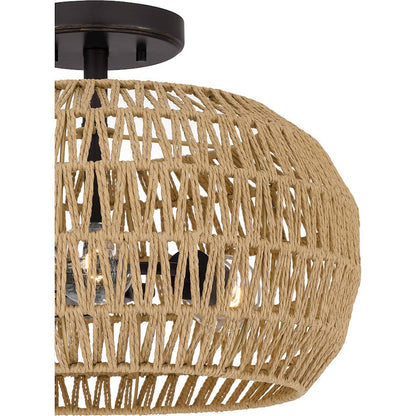 Casablanca 3 Light Semi-Flush Mount, Bronze/Natural Paper