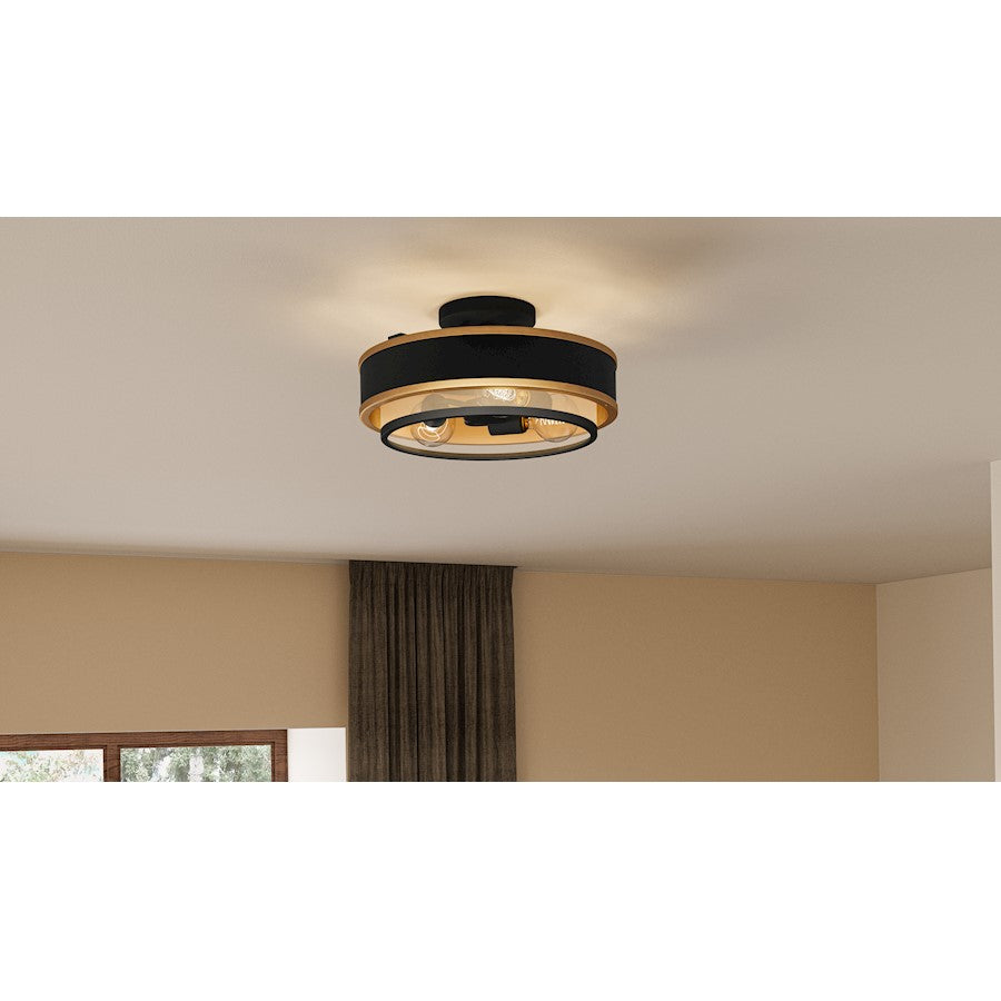 Quoizel Lockwood 3 Light Semi-Flush Mount, Black/Organza/Black Trim - QSF5572EK