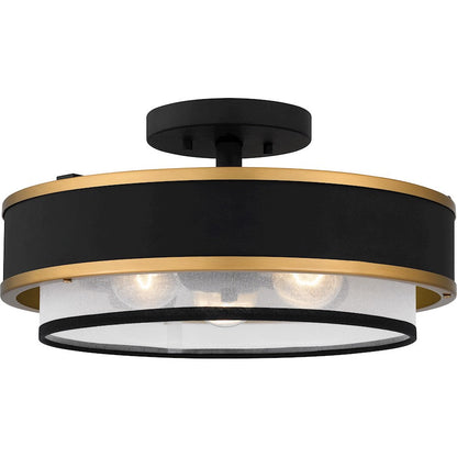 Lockwood 3 Light Semi-Flush Mount, Black/Organza/Black Trim