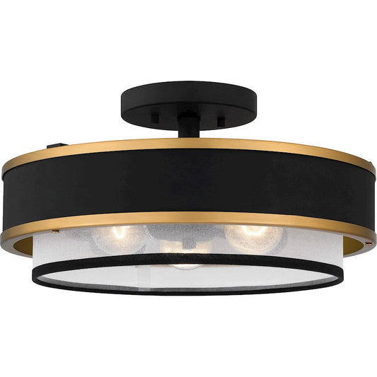 Lockwood 3 Light Semi-Flush Mount, Black/Organza/Black Trim