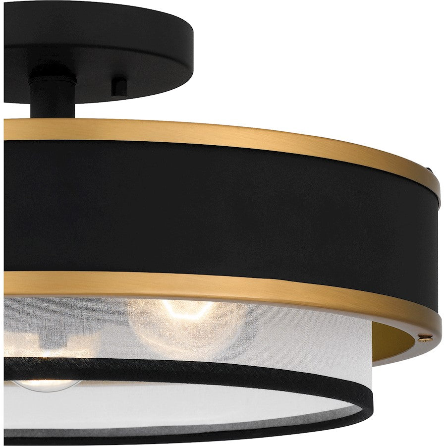 Lockwood 3 Light Semi-Flush Mount, Black/Organza/Black Trim