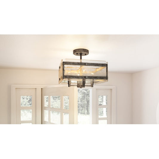 Quoizel Lancer 4 Light Semi-Flush Mount, Earth Black/Clear Textured - QSF5594EK