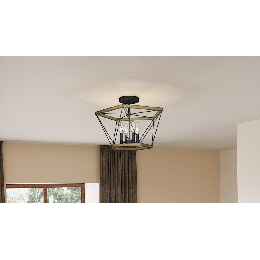 Quoizel Wintergreen 3 Light Semi-Flush Mount, Whitewashed Walnut - QSF5595WA