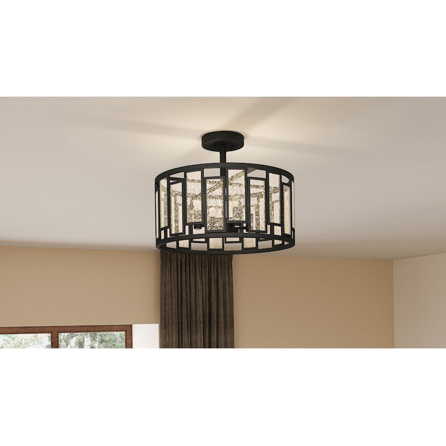 Quoizel Bankston 4 Light Semi-Flush Mount, Matte Black/Mercury - QSF5600MBK