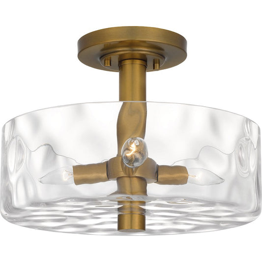 Calpella 3 Light Semi-Flush Mount, Aged Brass/Clear Water