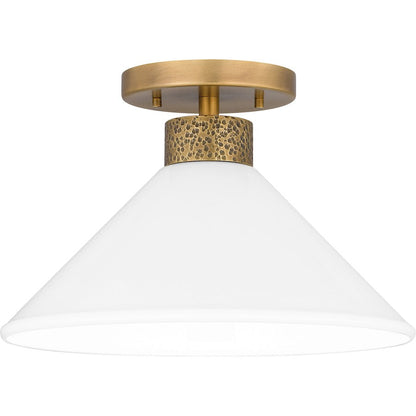 Ira 1 Light Semi-Flush Mount, Weathered Brass/Opal