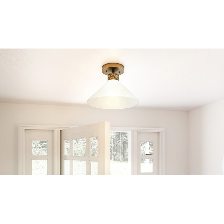 Ira 1 Light Semi-Flush Mount, Weathered Brass/Opal