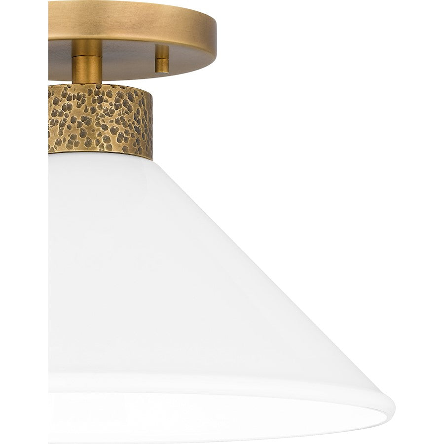 Ira 1 Light Semi-Flush Mount, Weathered Brass/Opal