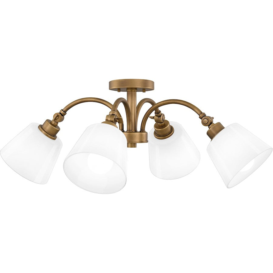 Iota 4 Light Semi-Flush Mount, Weathered Brass/Opal Glass