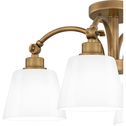 Iota 4 Light Semi-Flush Mount, Weathered Brass/Opal Glass