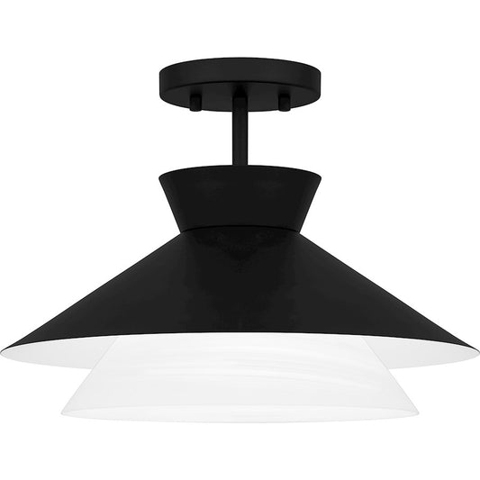 Quoizel 1 Light Semi-Flush Mount, Matte Black/Alabaster - QSF6171MBK