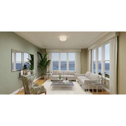 Prewett 2 Light Semi-Flush Mount, Nickel/White Fabric