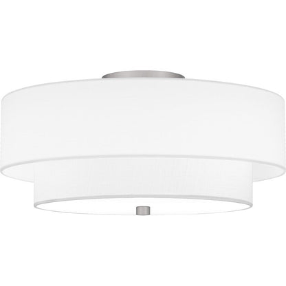 Prewett 2 Light Semi-Flush Mount, Nickel/White Fabric