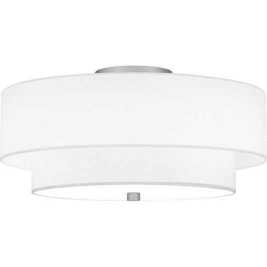 Prewett 2 Light Semi-Flush Mount, Nickel/White Fabric