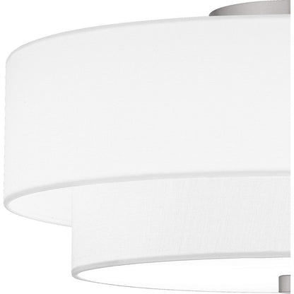 Prewett 2 Light Semi-Flush Mount, Nickel/White Fabric