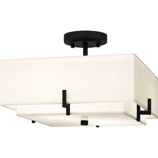 Renzo 2 Light Semi-Flush Mount, Matte Black/Beige Fabric