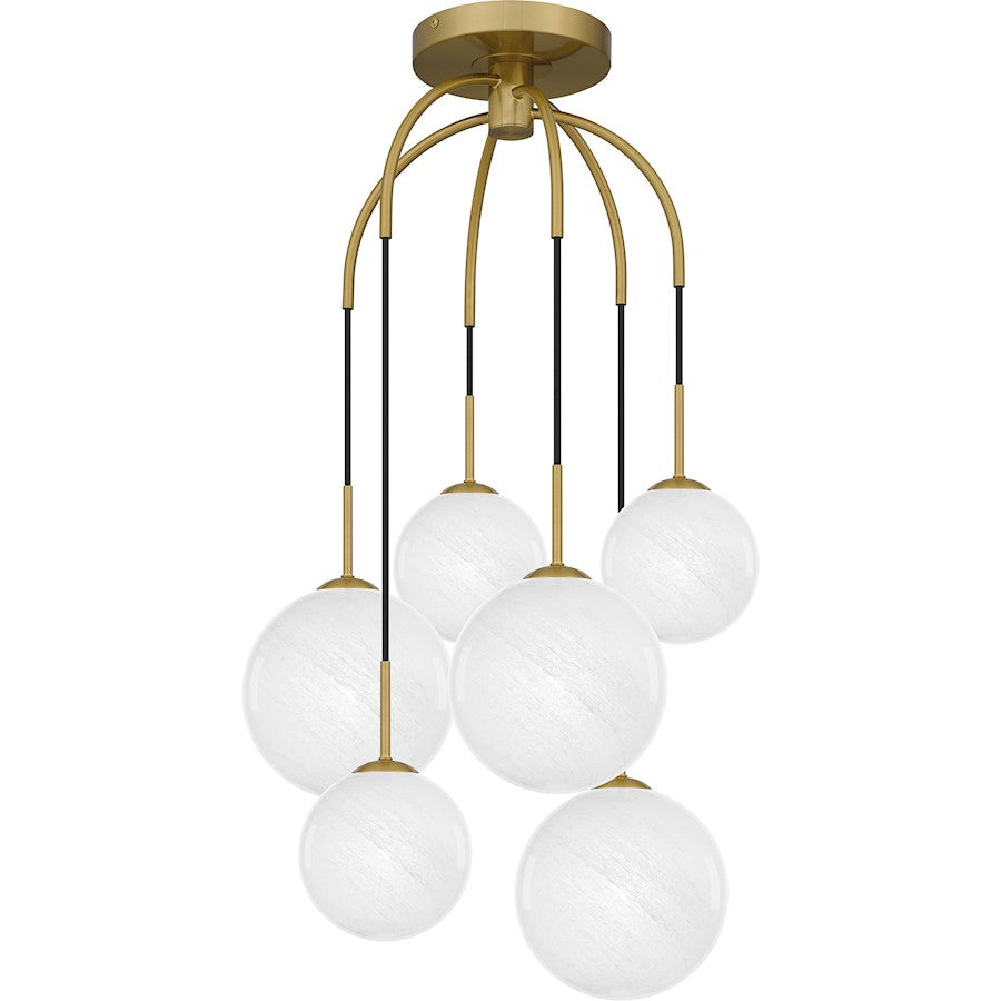 Wonderstruck 6 Light Semi-Flush Mount, Brass/White Cloud