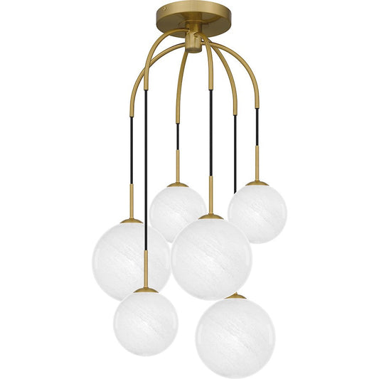 Wonderstruck 6 Light Semi-Flush Mount, Brass/White Cloud